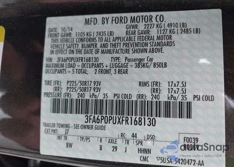 2015 Ford Fusion Energi Se Luxury z USA, uszkodzony, nr VIN 3FA6P0PUXFR168130